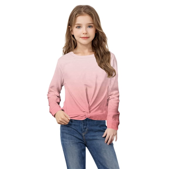 LIaqionyy Girls Long Sleeve Sweatshirt Casual Tie Dye Twist Front Long Sleeve Crop Tops Kids Lightweight Daily Clothes