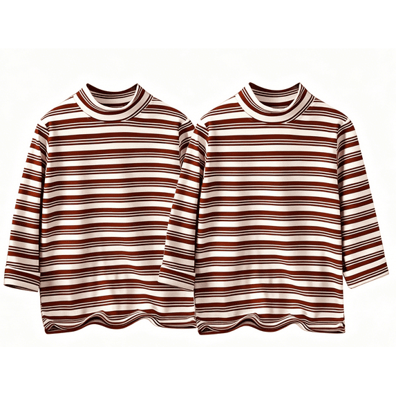 LIaqionyy 2 Pack Boys Girls Turtleneck Long Sleeve Soft Cotton Warm Tee Tops Stripe Undershirt Casual Thermal Pullover for Kids