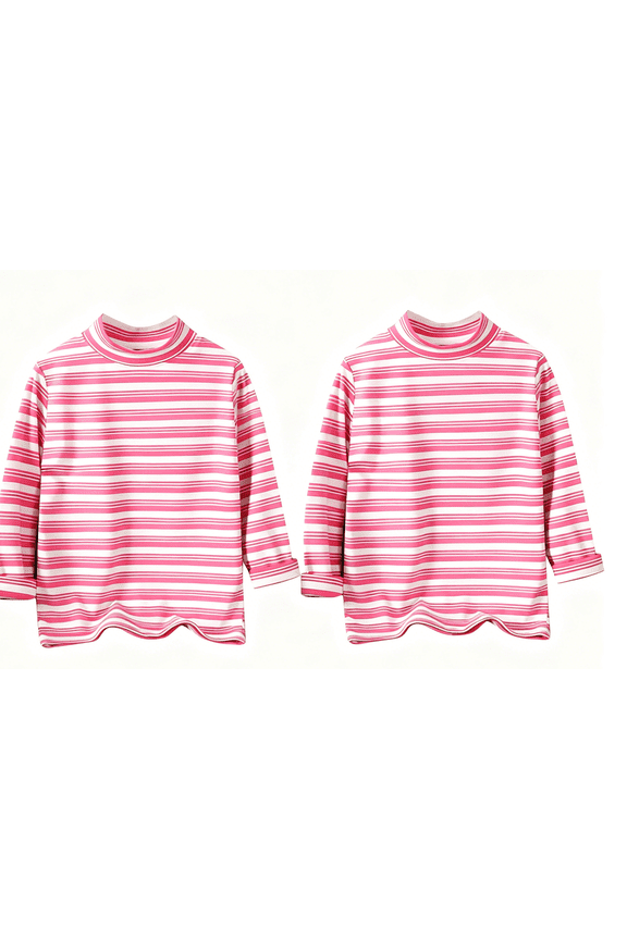 2 Pack Boys Girls Turtleneck Long Sleeve Soft Cotton Warm Tee Tops Stripe Undershirt Casual Thermal Pullover for Kids