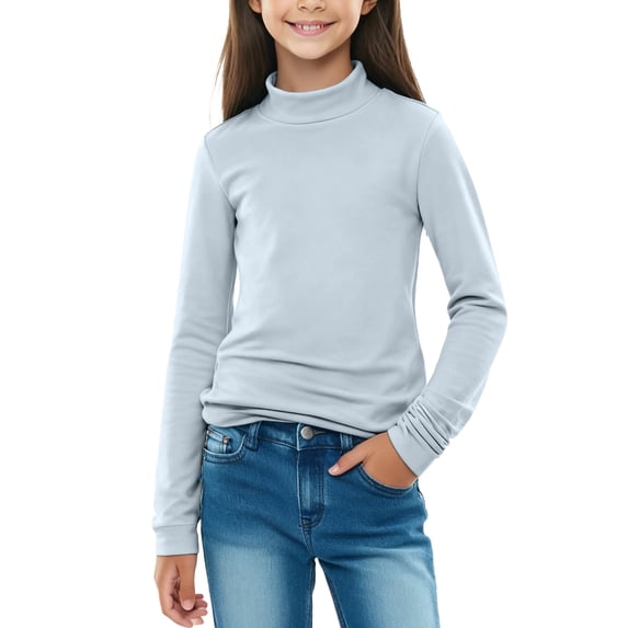 LIaqionyy Girls Mock Neck Turtleneck Long Sleeve Shirt Solid Color Soft Kids Base Layer Undershirt Tops