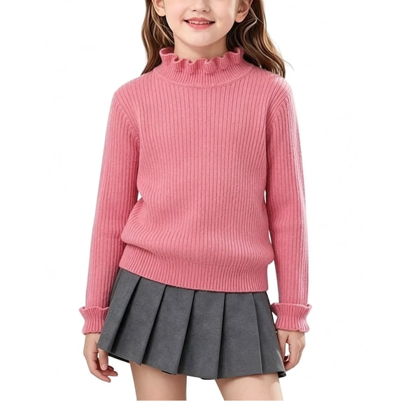 LIaqionyy Girls Mock Turtleneck Sweaters Long Sleeve Cute Basic Plain Tops Causal Comfy Soft Knit Sweater