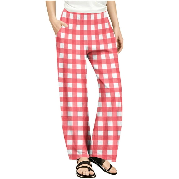 LIaqionyy Girls Plaid Pants Wide Leg Pants Loose High Waist Elastic Comfy Loose Trousers Pocket Sweatpants