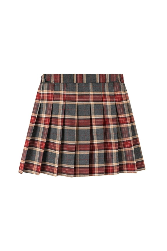 Girls Pleated Skirts Kids Plaid School Uniform A-Line Skirts High Waisted Mini Skort 9-16Years