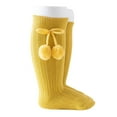 thumbnail image 1 of LIaqionyy Girls Ribbed Long Socks Toddler Cute Solid Color Knee High Stretchy Floor Stocks with Pompoms, 1 of 2