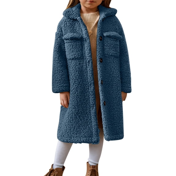 LIaqionyy Girls Sherpa Fleece Jackets Casual Button down Coats Kids Fall Winter Overcoat Outwear with Pockets