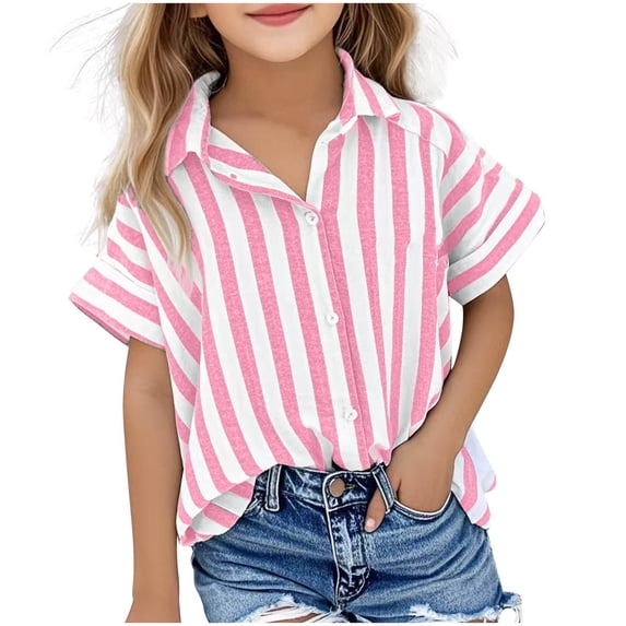 LIaqionyy Girls Short Sleeve Shirt Button down Collared Shirts Kids Casual Fashion Summer Lightweight Tops Clothes