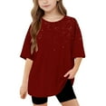 thumbnail image 1 of LIaqionyy Girls Short Sleeve T Shirts Kids Casual Loose Summer Oversized Tops Casual Crew Neck Basic Tees, 1 of 6
