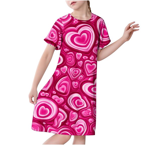 LIaqionyy Girls Short Sleeves Summer Dresses Casual Crew Neck Knee Length Nightgowns Kids Soft House Dress