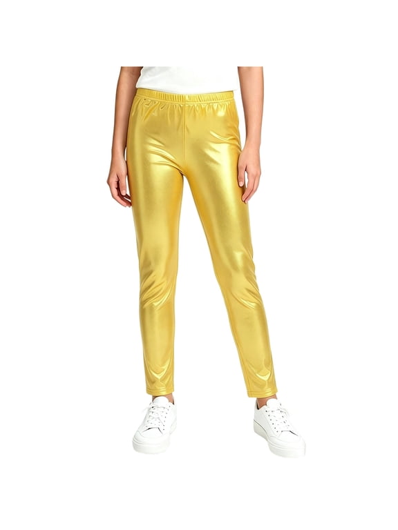 Girls Sparkly Leggings Stretchy Ankle Length Dancewear Elastic Waist Yoga Legging Pants Party Bottom