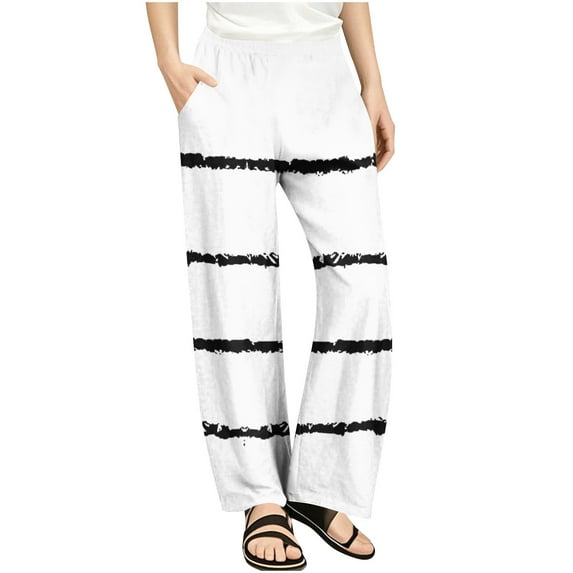 LIaqionyy Girls Striped Pants Workout Yoga Pant Casual Kids Elastic Waist Lightweight Wide Leg Trousers with Pockets