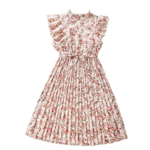 LIaqionyy Girls Summer Floral Dress Ruffle Cap Sleeve Flowy Tiered Dresses Kids Casual Daily Party School Midi Dress