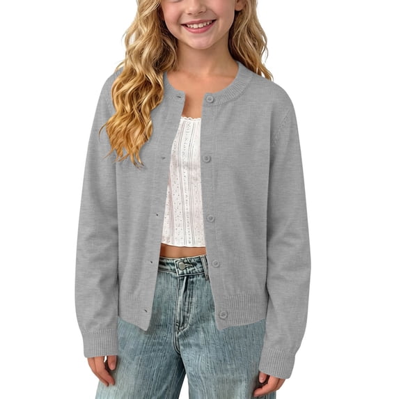 LIaqionyy Girls Sweater Cardigan School Uniform Button down Crew Neck Knit Sweaters Kids Fall Outerwear Tops