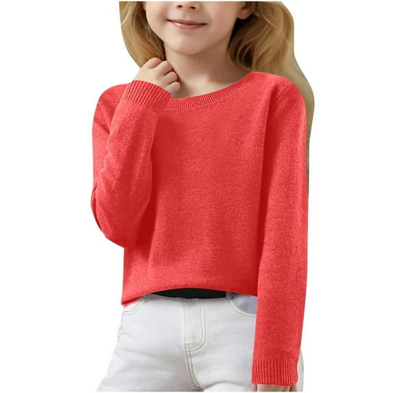LIaqionyy Girls Sweaters Long Sleeve Crew Neck Pullover Tops Solid color Comfy Shirts Basic Casual Loose Tops Knit Sweater