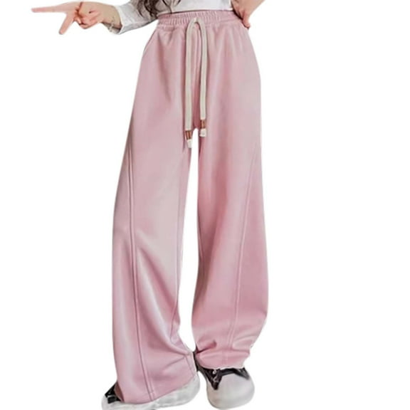 LIaqionyy Girls Sweatpants Wide Leg Sweat Pant Oversized High Waisted Drawstring Pants Cute Casual Athletic Joggers
