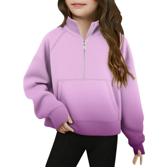 LIaqionyy Girls Sweatshirts Cropped Half Ziper Collar T Shirts Long Sleeve Casual Pullover Lightweight Tops School for Kids