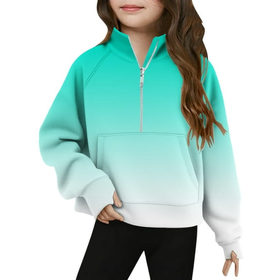 LIaqionyy Girls Sweatshirts Cropped Half Ziper Collar T Shirts Long Sleeve Casual Pullover Lightweight Tops School for Kids