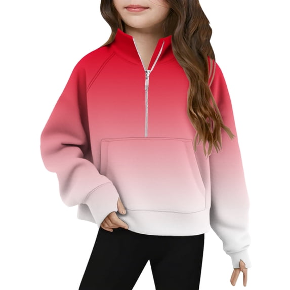 LIaqionyy Girls Sweatshirts Cropped Half Ziper Collar T Shirts Long Sleeve Casual Pullover Lightweight Tops School for Kids