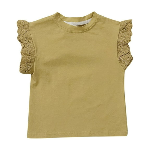 LIaqionyy Girls Tank Tops Ruffle Flying Sleeve Crewneck Summer Solid Color Tee Clothes 2-8 Years