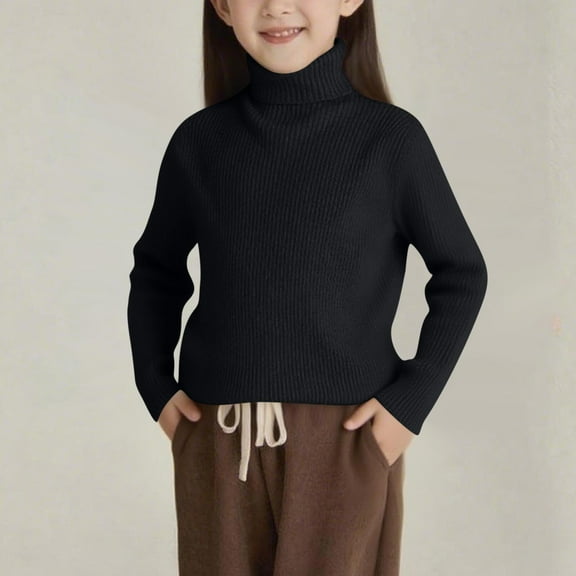 LIaqionyy Girls Turtleneck Sweaters Kids Casual Long Sleeve Mock Neck Pullover Cable Knit Sweater Tops Fall Clothes
