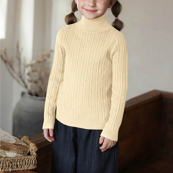 LIaqionyy Girls Turtleneck Sweaters Kids Casual Long Sleeve Mock Neck Pullover Cable Knit Sweater Tops Fall Clothes