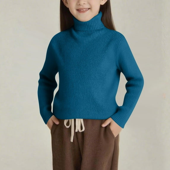 LIaqionyy Girls Turtleneck Sweaters Kids Casual Long Sleeve Mock Neck Pullover Cable Knit Sweater Tops Fall Clothes