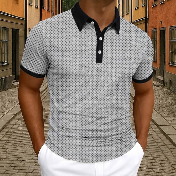 LIaqionyy Golf Shirts for Men Business Sports Short Sleeve Shirt Mens Lightweight Collared Printed Work Tops