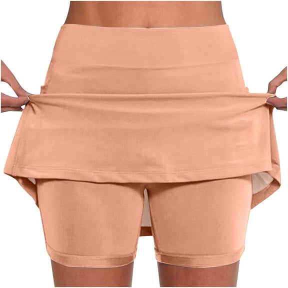 LIaqionyy Golf Skorts for Women Solid Color Athletic Yoga Tennis Skirt with Shorts Lightweight High Waist Workout Skorts