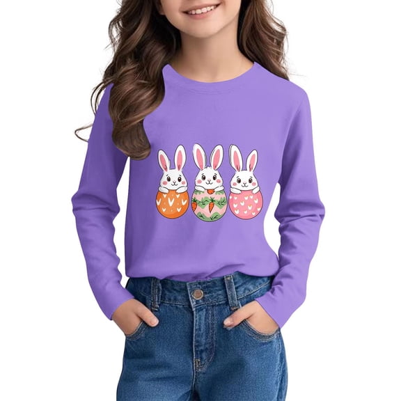 LIaqionyy Happy Easter Day Tops for Kids Casual Easter Eggs Printed Pullovers Bunny Rabbit Graphic Long Sleeve T-Shirt