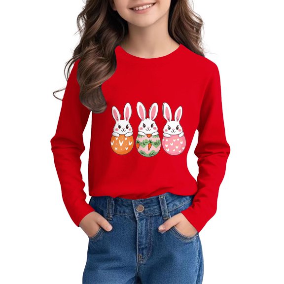 LIaqionyy Happy Easter Day Tops for Kids Casual Easter Eggs Printed Pullovers Bunny Rabbit Graphic Long Sleeve T-Shirt