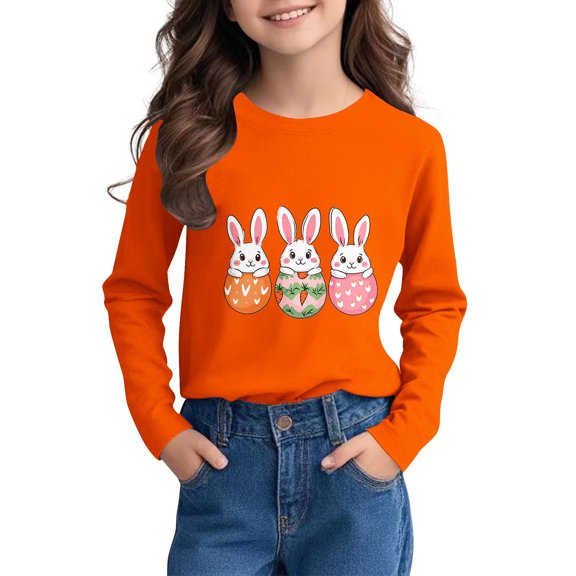 LIaqionyy Happy Easter Day Tops for Kids Casual Easter Eggs Printed Pullovers Bunny Rabbit Graphic Long Sleeve T-Shirt