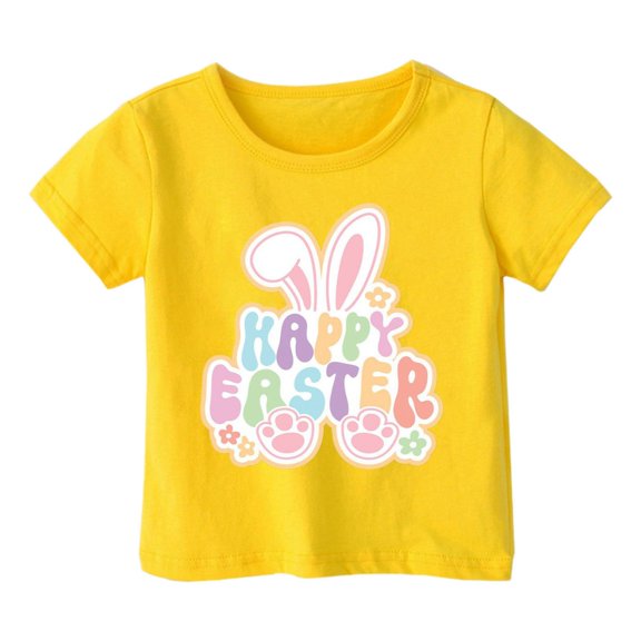 LIaqionyy Happy Easter Shirts Toddler Boys Girls Summer Short Sleeve Tops Kids Crewneck Cotton T Shirt 1-13 Years