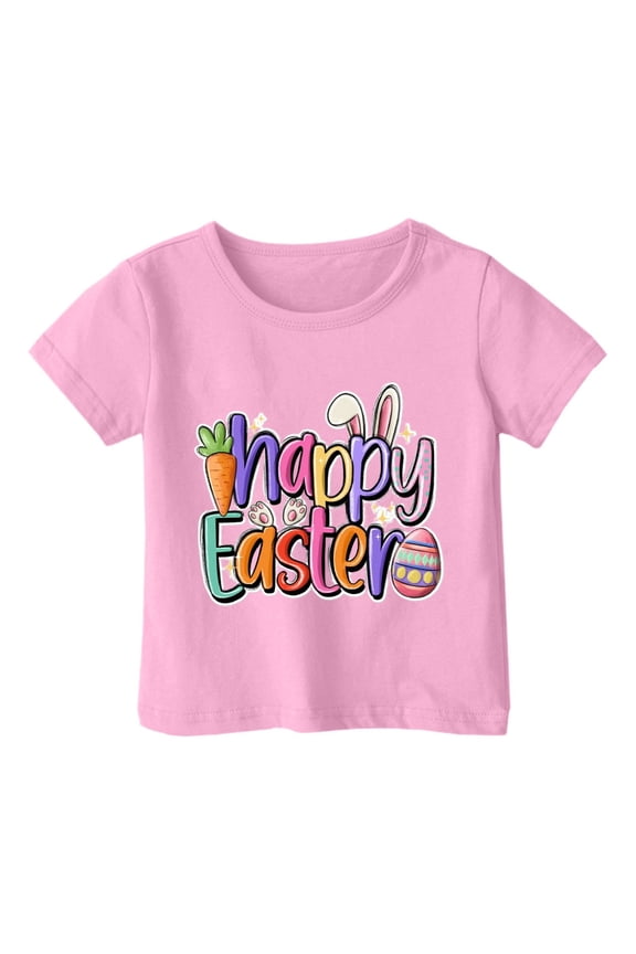 Happy Easter Shirts for Kids Girls Boys Cute Bunny Rabbit Printed Tshirts Cotton Casual Short Sleeve Crewneck Tees Tops