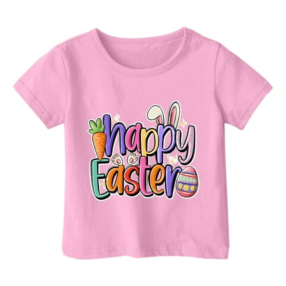 LIaqionyy Happy Easter Shirts for Kids Girls Boys Cute Bunny Rabbit Printed Tshirts Cotton Casual Short Sleeve Crewneck Tees Tops
