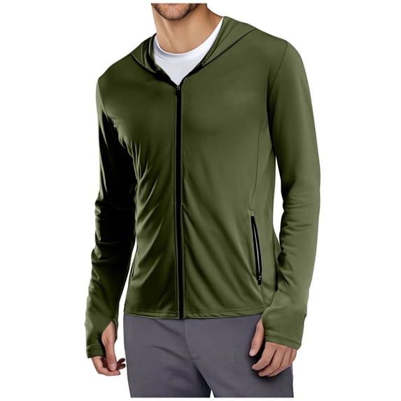 LIaqionyy Hoodie Jacket Men Full Zip Long Sleeve Casual Pullover Lightweight Tops Hiking Running Workout Clothes