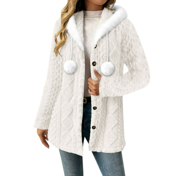 LIaqionyy Hoodie Jacket for Women Oversized Fuzzy Fleece Jackets Button down Winter Warm Coat Outerwear