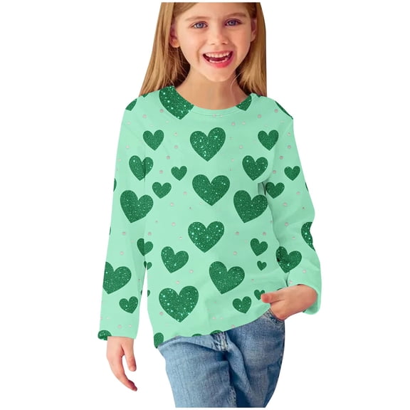 LIaqionyy Kid's Shamrock Print Tops Long Sleeve Crewneck Casual Loose Vintage Graphic Pullover Tops Unisex Festival Tshirts