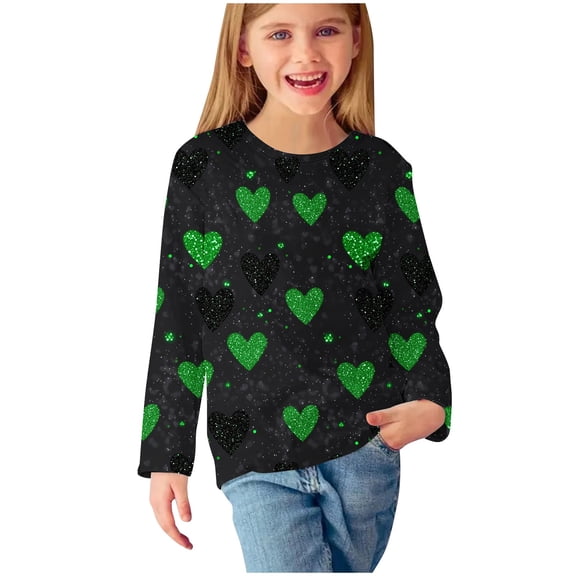 LIaqionyy Kid's Shamrock Print Tops Long Sleeve Crewneck Casual Loose Vintage Graphic Pullover Tops Unisex Festival Tshirts