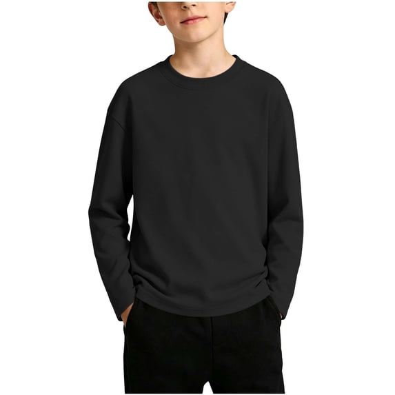 LIaqionyy Kids Boys Long Sleeve Crewneck T Shirts Tee Tops Solid Color Soft Casual Loose Layering Shirt 2-13 Years
