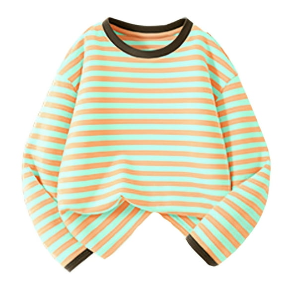 LIaqionyy Kids Cotton Shirts Striped Long Sleeve Crewneck Tee Girls Boys Pullover Tshirts 3-15 Years