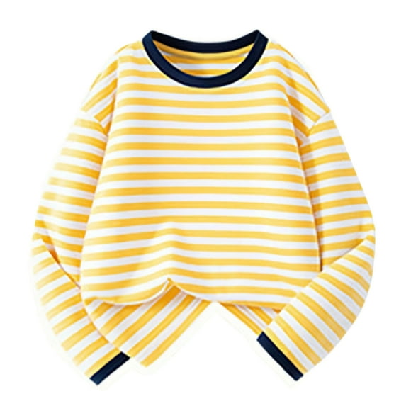 LIaqionyy Kids Cotton Shirts Striped Long Sleeve Crewneck Tee Girls Boys Pullover Tshirts 3-15 Years