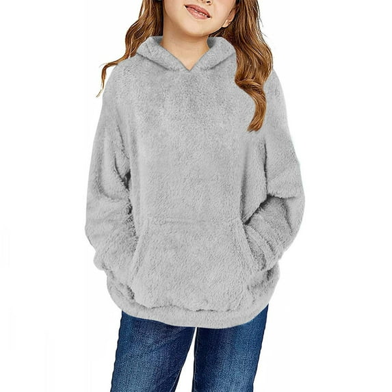 LIaqionyy Kids Fleece Hoodies Sweatshirt Casual Long Sleeve Fuzzy Sherpa Pullover Casual Warm Clothes for Girls 4-14Y