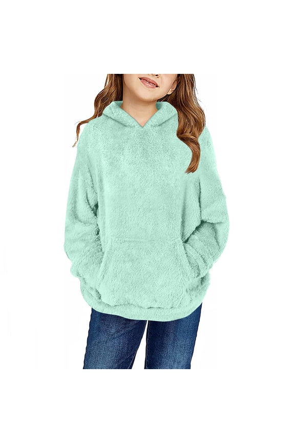 Kids Fleece Hoodies Sweatshirt Casual Long Sleeve Fuzzy Sherpa Pullover Casual Warm Clothes for Girls 4-14Y