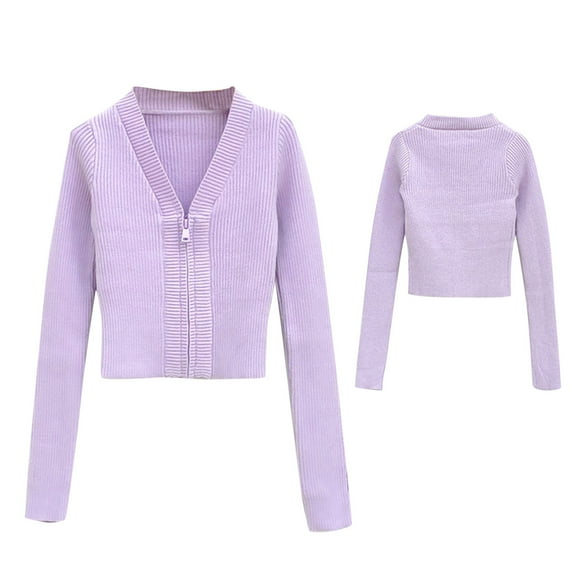 LIaqionyy Kids Girls Cropped Cardigan Sweaters Long Sleeve Zipper Lightweight Knit Sweater Tops