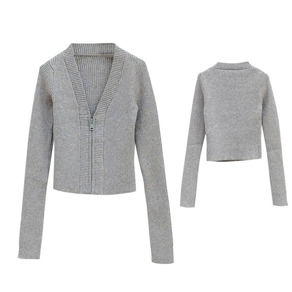 LIaqionyy Kids Girls Cropped Cardigan Sweaters Long Sleeve Zipper Lightweight Knit Sweater Tops