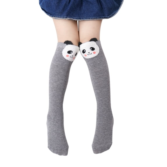 LIaqionyy Kids Girls Knitted Socks Slim Stretchy Cute Printed Over the Knee Socks Footed Socks