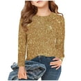thumbnail image 1 of LIaqionyy Kids Girls Long Sleeve Glitter Top Print Christmas Party Tops Crewneck Casual Dressy Tees, 1 of 6