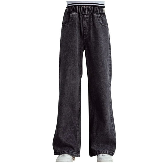 LIaqionyy Kids Girls Pants Jeans Baggy Wide Leg High Elastic Waisted Denim Pant Loose Straight Leg Trouser