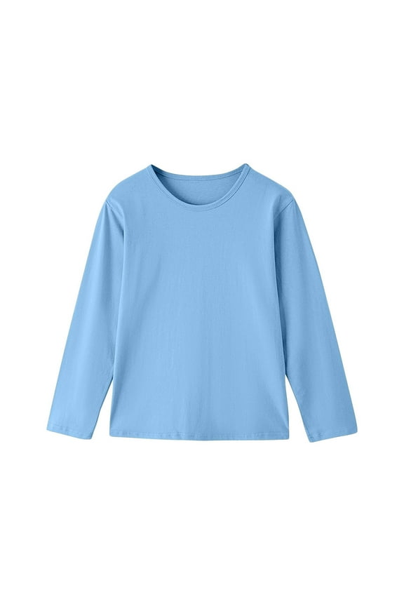 Kids Long Sleeve T-Shirts Crewneck Cotton Shirts Solid Color Basic Tee Tops for Boys Girls