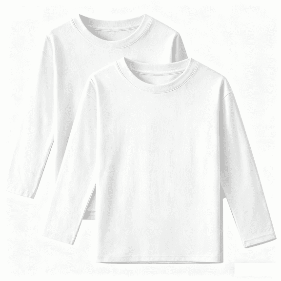 LIaqionyy 2 Pack Kids Long Sleeve T-Shirts Crewneck Cotton Shirts Solid Color Basic Tee Tops for Boys Girls