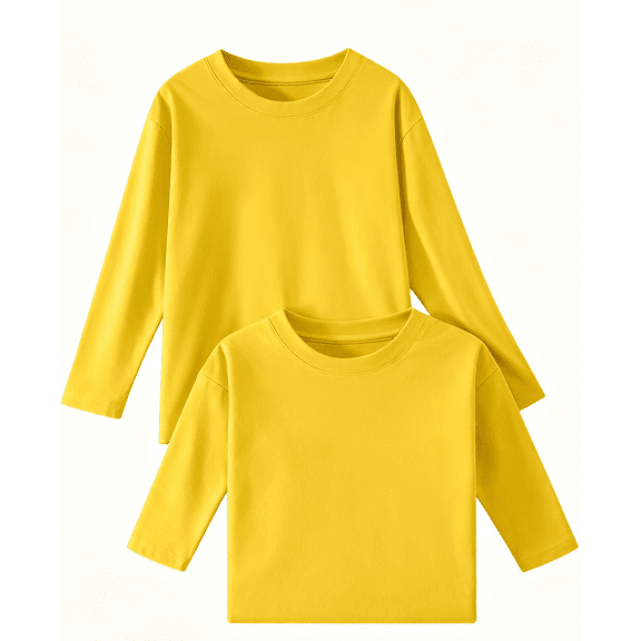 LIaqionyy 2 Pack Kids Long Sleeve T-Shirts Crewneck Cotton Shirts Solid Color Basic Tee Tops for Boys Girls
